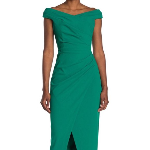 Calvin Klein Dresses & Skirts - NEW - Calvin Klein Women's Off The Shoulder Gown with Side Rucked Long Dress